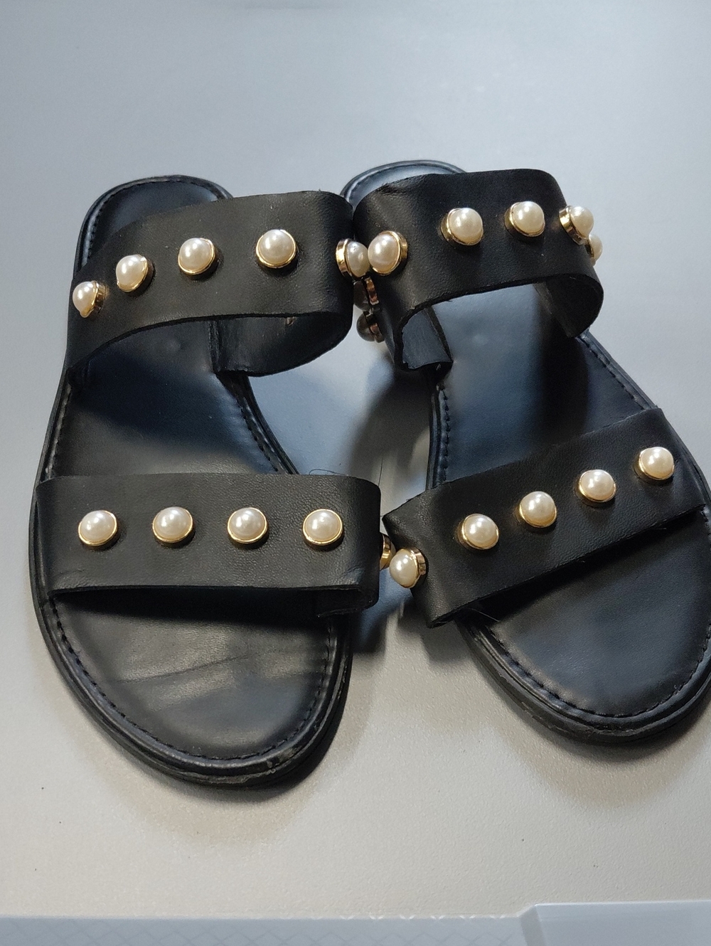 MERONA Black Pearl-Stud Slide Sandals - Women 8